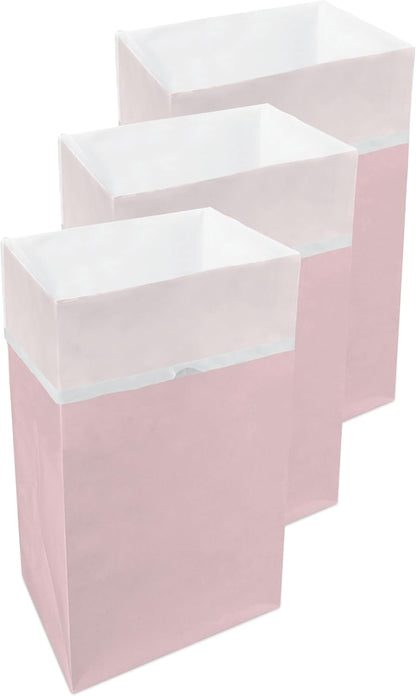 30 Gallon Disposable Pop-Up Trash Cans (3-Pack) with Fitted Bags – Foldable Garbage & Recycling Bins for Parties, Events & Kitchen (Pink, 30" H x 14" W x 17" D)