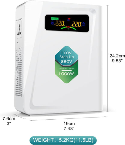 120v to 240v Step Up Transformer 1000W, 110v to 220v Power Voltage Converters, No Noise, Ten Protection Functions, Suit for Coffee Machines, Rice Cookers and Other Appliances