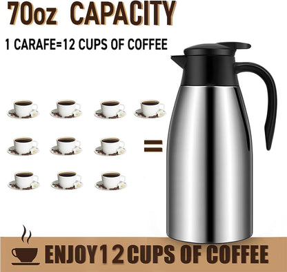 70oz Thermal Coffee Carafe, 2 Pack Airpot Insulated Coffee Urns Stainless Steel Vacuum Thermal Pot Dispenser for Coffee, Hot Water, Tea