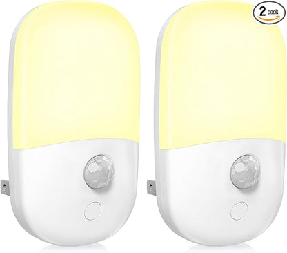 MAZ-TEK Plug in Motion Sensor Dimmable Night Light, Soft Warm White LED Nightlight with Dusk to Dawn Motion Sensor, Adjustable Brightness for Bedroom, Bathroom, Kitchen, Hallway, Stairs,2 Pack