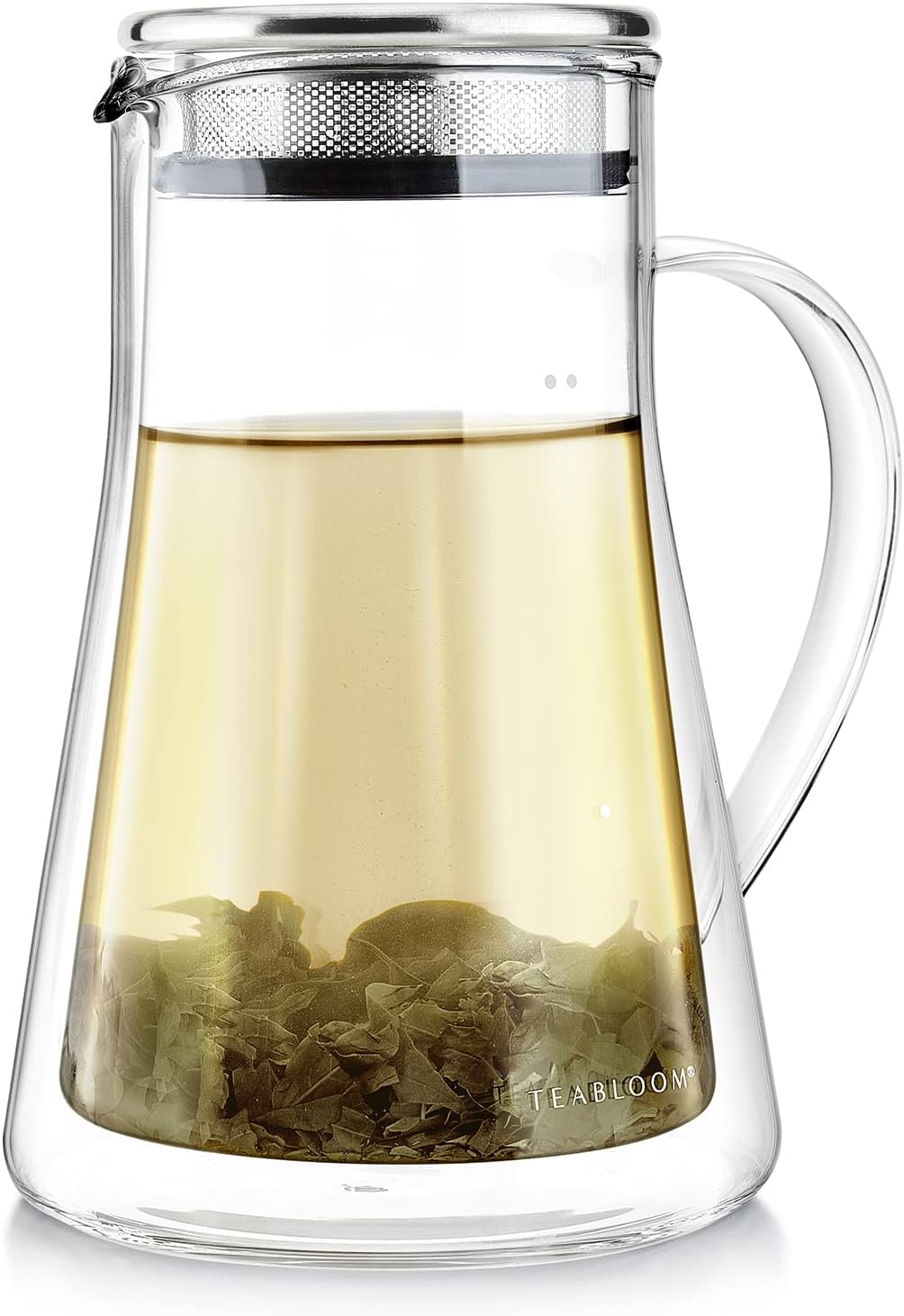 Teabloom Insulated Teapot Keeps Tea Hot – Tea Maker For Two (24 oz) – Double Wall Heatproof Glass Tea Steeper with Stainless Steel Filter Lid for
