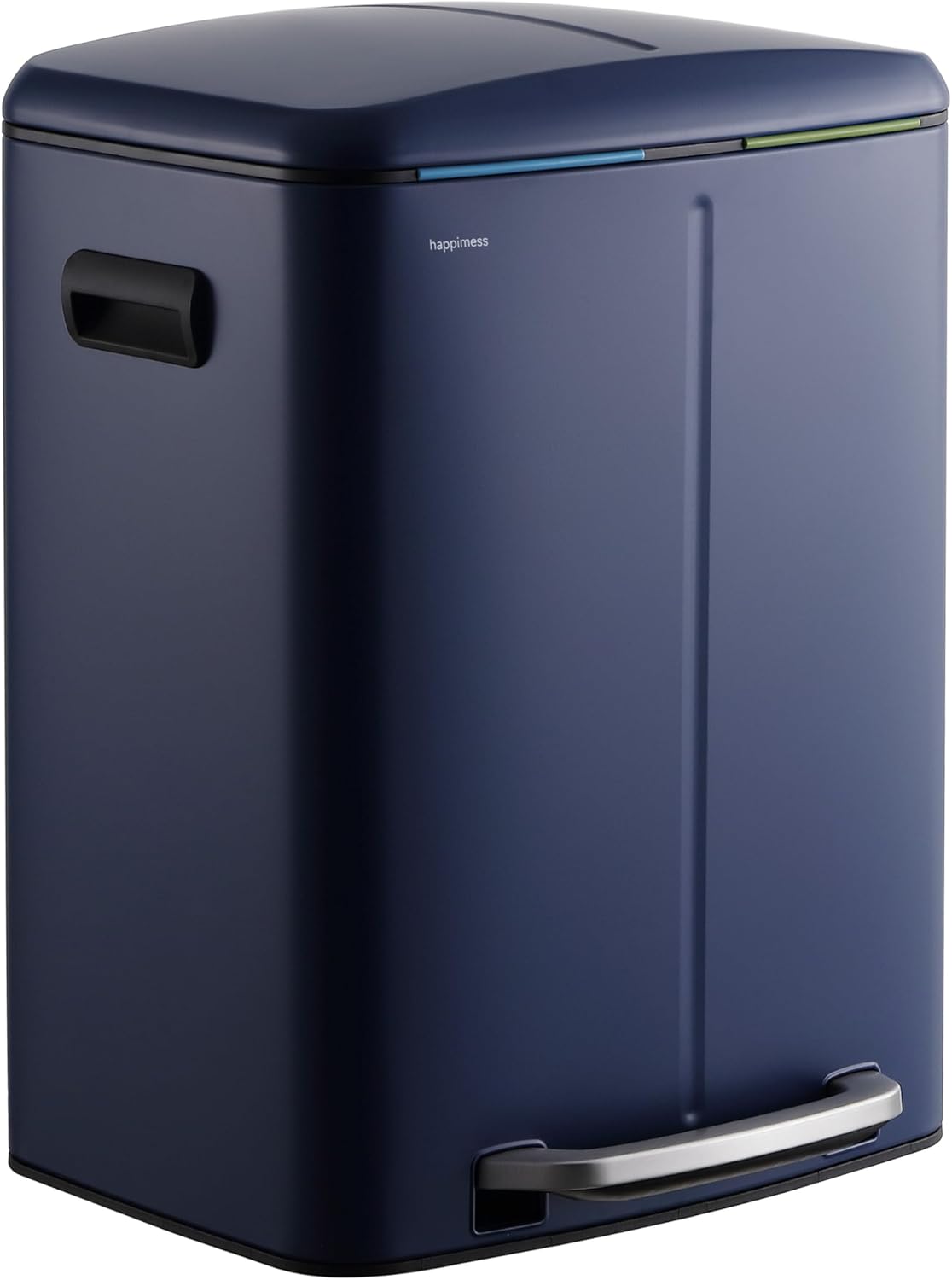 happimess HPM1005J Marco Rectangular 10.6-Gallon Double Bucket Trash Can with Soft-Close Lid, Denim Blue,with Soft-Close Lid, Modern, Minimalistic for Home, Kitchen, Office, Bedroom, Bathroom