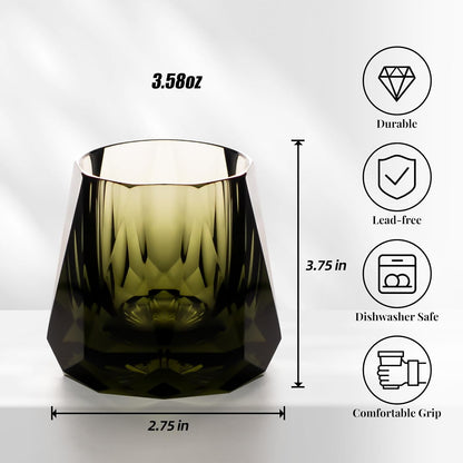 Kammak Crystal Whiskey Glasses Set of 2, 5.3oz Old Fashioned Glasses Stemless, Hand Blown Colored Cocktail Glasses, Engagement Gifts for Couples