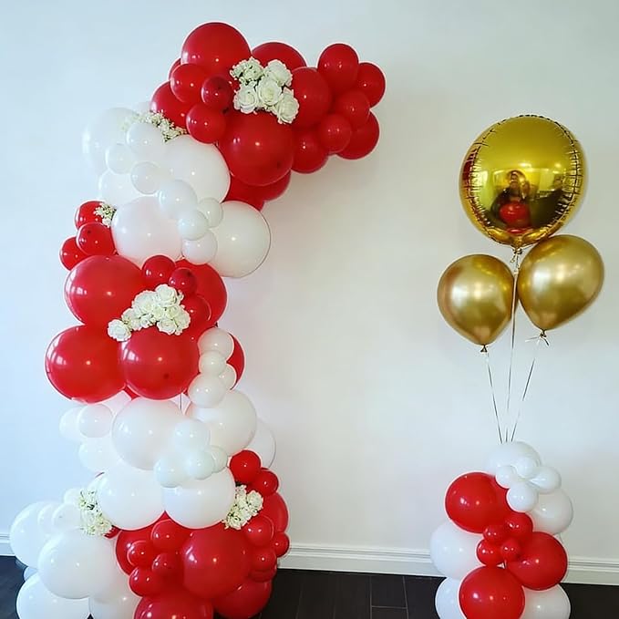 60pcs Red and White Balloons Kit, 12 Inch White Red Party Latex Balloons for Birthday, Graduation, 4th of July, Sports Party & Patriotic Party Decorations