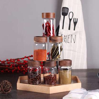 Saiool 6 Pcs Small Glass Spice Jars with Label,High Sealing Threaded Mouth,with Black Printed Spice Labels - 8.79oz /260ml*6