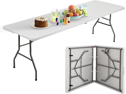 PayLessHere Outdoor Dining Table 8FT Plastic Camping Table Portable Party Table with Carrying Handle for Parties Wedding BBQ Camping Dining Kitchen