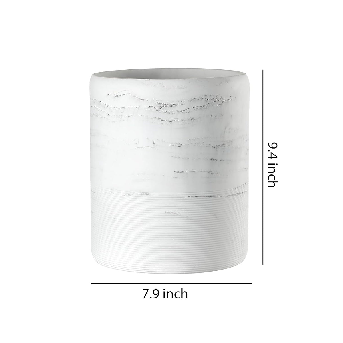 Bathroom Trash Can - Decorative Wastebasket Finished in Resin, Beautiful Marble Look, Modern Round Waste Basket for Bathroom, Powder Room Or Living (Marble Style), white