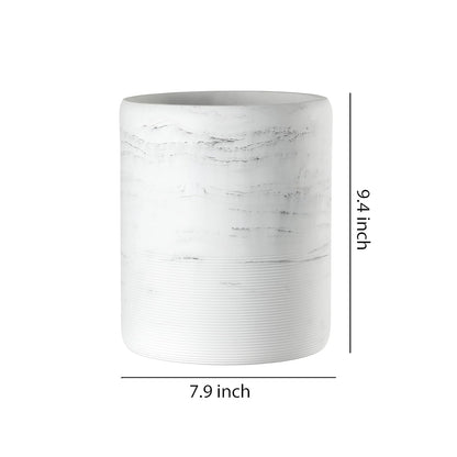 Bathroom Trash Can - Decorative Wastebasket Finished in Resin, Beautiful Marble Look, Modern Round Waste Basket for Bathroom, Powder Room Or Living (Marble Style), white