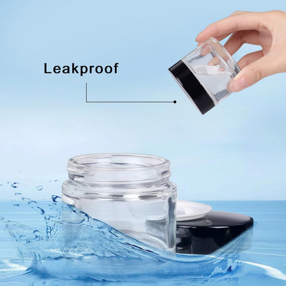 3 Pack Clear Small Glass Cosmetic Jars with Lids - 60 ml Empty Glass Makeup Containers for Sample, Cream, Lotion, Powder (2 OZ)