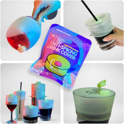 Multi-Use Silicone Anti Spiking Drink Cover Protector With Lift N’ Lock Sip System (1 Pack). Spiking, Spill and Contaminant Prevention