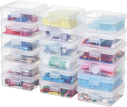 novelinks Plastic Clear Storage Containers for Organizing, Craft Storage Organizers and Stackable Storage Bins with Lids for Pencil Box, Bead, Cookie Cutter, Board Game (18 Pack Small)