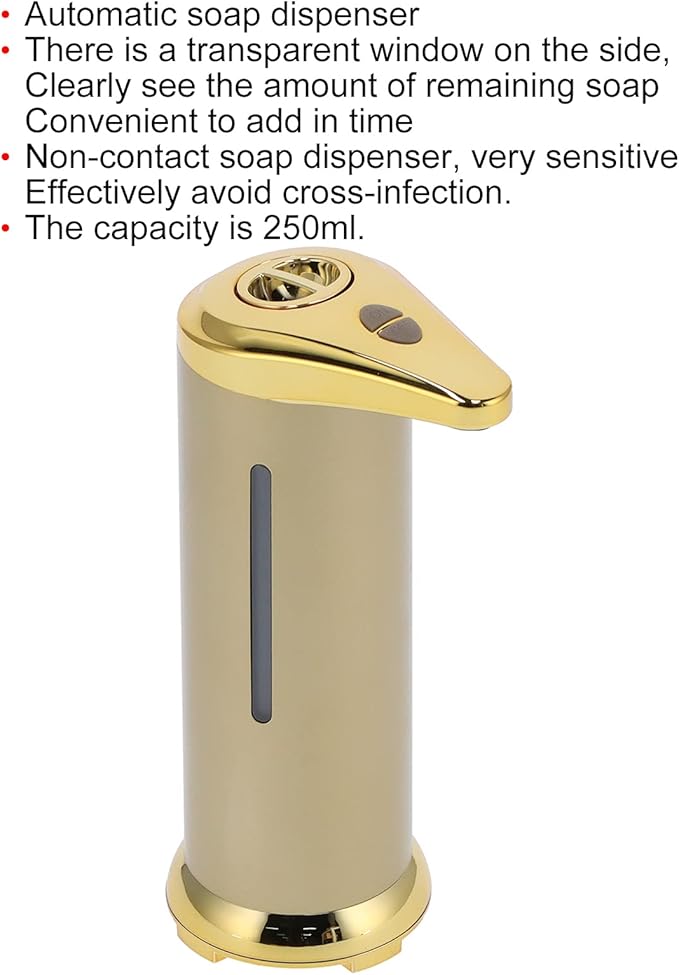 250ml Electric Soap Dispenser Touchless, Countertop Automatic Touchless Hand Soap Dispenser for Home Bathroom Kitchen School Hotel (Gold)