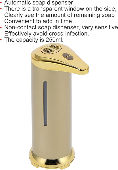 250ml Electric Soap Dispenser Touchless, Countertop Automatic Touchless Hand Soap Dispenser for Home Bathroom Kitchen School Hotel (Gold)