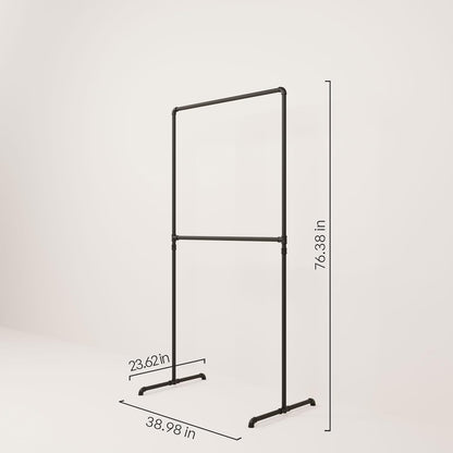 pamo Industrial Pipe Clothing Rack with Shelf - 130 lbs Capacity - Free Standing Clothes Rack and Walk In Closet for Wardrobe