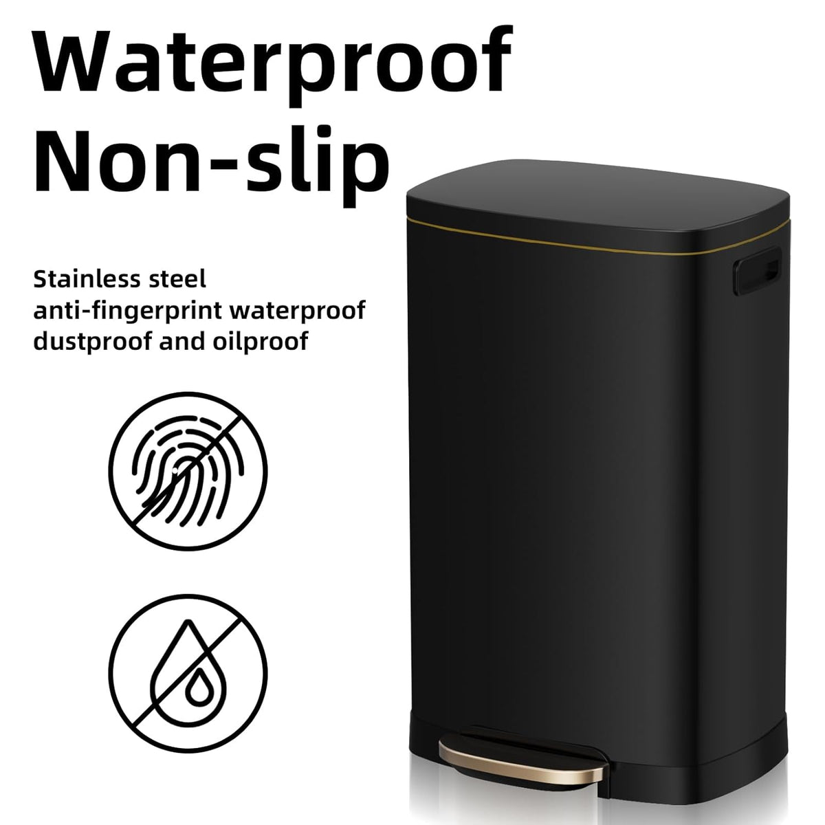 13 Gallon Trash Can with Lid, 50L Fingerprint Proof Stainless Steel Kitchen Trash Can with Removable Inner Bucket and Lid Soft Close, Pedal Rubbish Bin for Home Office, Black