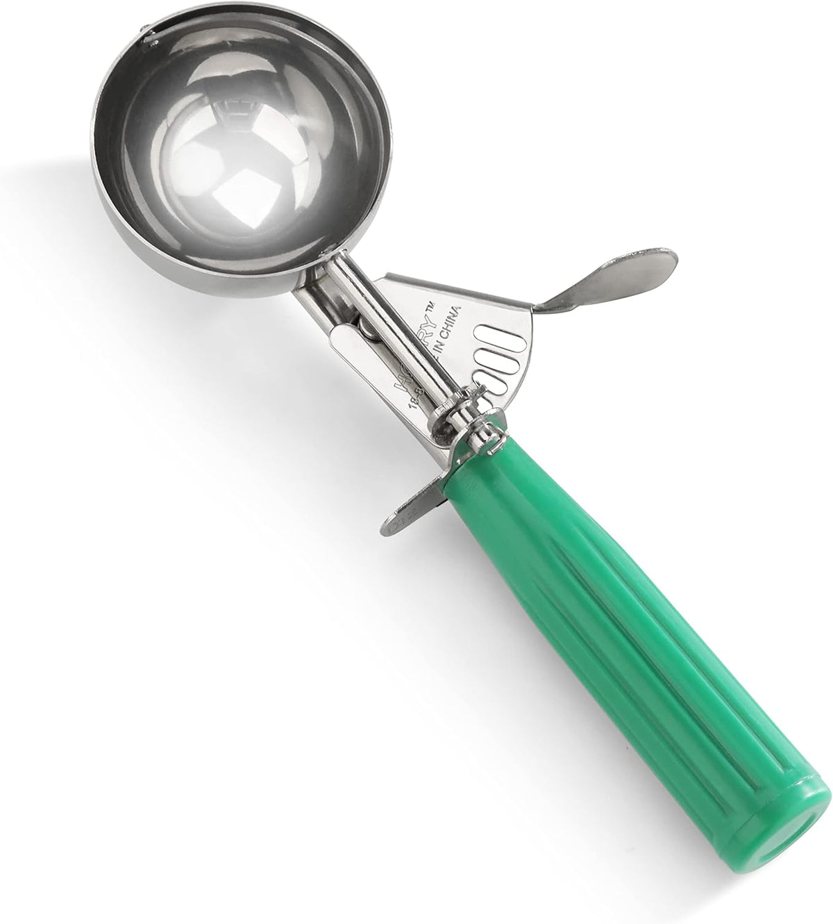 New Star Foodservice 34806 Commercial-Grade Thumb Press Food Disher/Ice Cream Scoop, 18/8 Stainless Steel, 3.25 oz, Size 12, Green