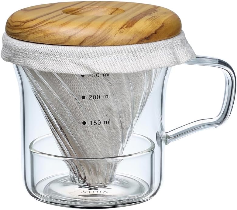 Athia Glass Pour Over Coffee Dripper Set, Glass Cone Dripper, Reusable Cloth Filter, Leather Cup Sleeve, Minimal Single Cup SET, for outdoor
