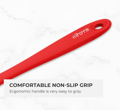 Elihome Skinny Silicone Spoonula - Non-Stick Heat Resistant Silicone Scraper Spatula for Mixing, Serving, Scraping, Stirring, and More - 11 Inch, Red