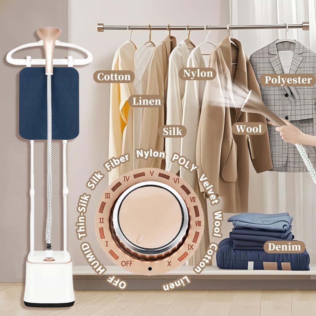 Standing Garment Steamer, 2000W Powerful Steamer for Clothes, 10 Steam Levels, 2.7L Water Tank for 90 Mins Continuous Steaming, Home Commercial Use (Champagne Gold)