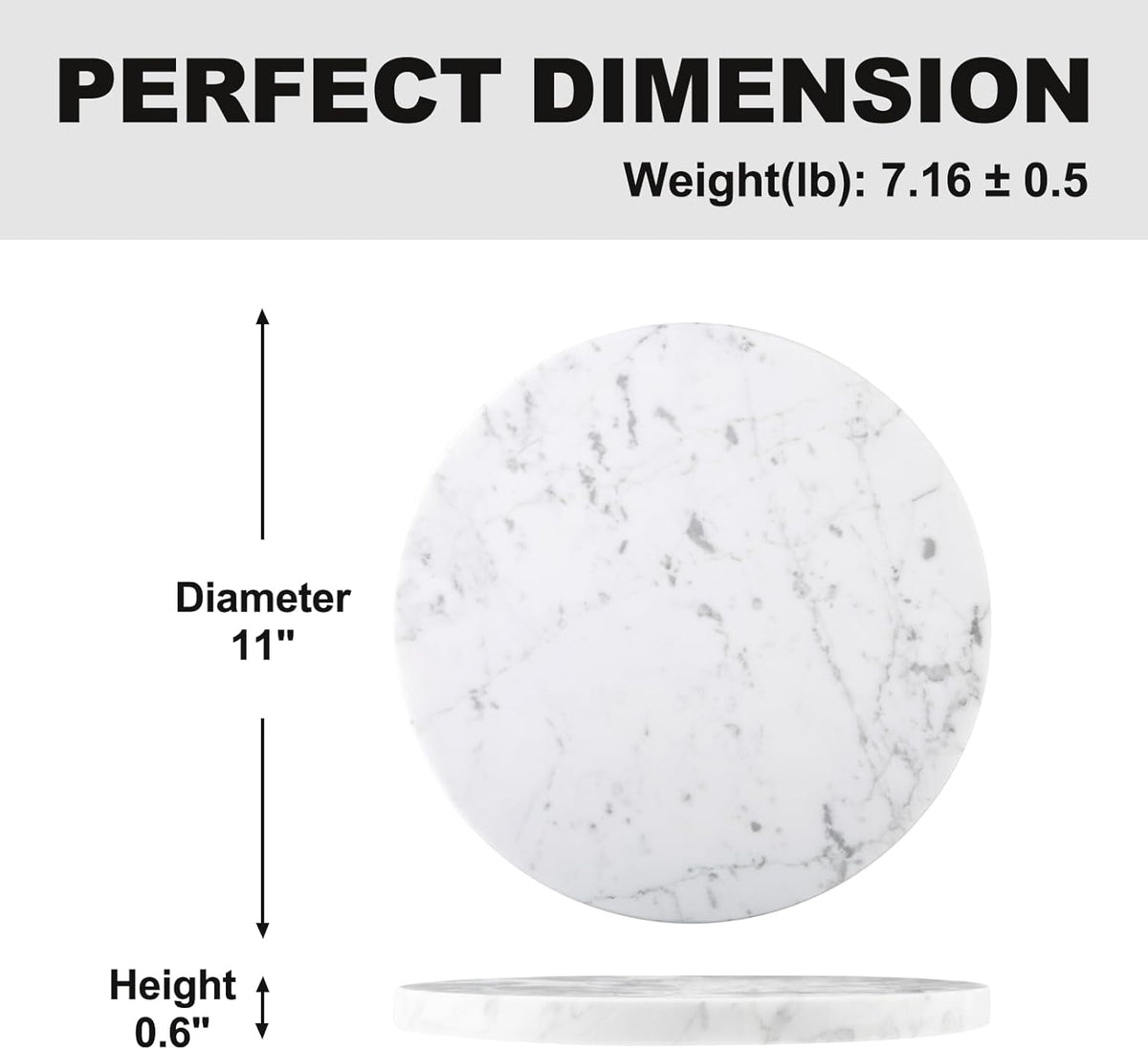Koville Italian Natural Marble Cutting Board for Kitchen, 11inch Round Hand Crafted Marble Slab for Cheese, Charcuterie, Pastry Board - Wedding Gift, House Warming Gift(Bianco Carrara)