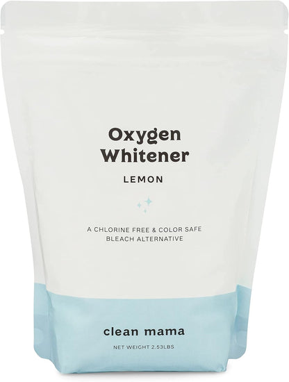 Clean Mama Natural Oxygen Whitener and Stain Remover - Color-Safe Natural Bleach Alternative - Plant-Derived Oxygen Powder, Whitens & Brightens Whites and Colors - Lemon, 2.53 lbs