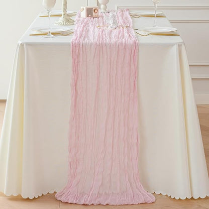 Sioloc Light Pink Cheesecloth Table Runner 120” x 35”, Soft Gauze Boho Wedding Valentines Table Decor for 10ft Table, Romantic Party, Baby Shower, Bridal Shower, Home & Event Decor