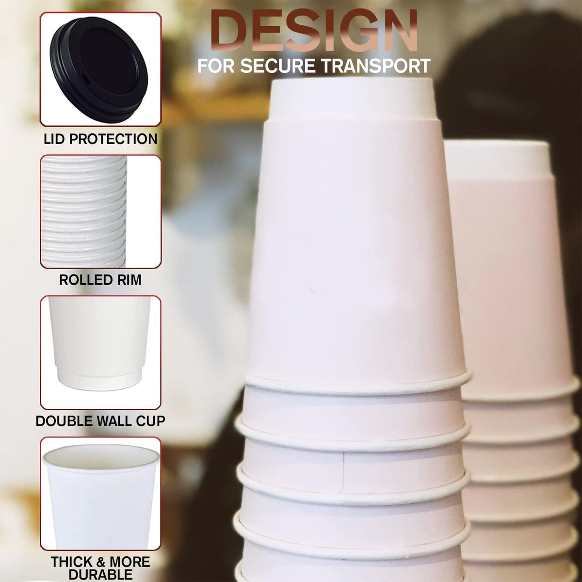 Smygoods White - Double Wall Coffee Cup - (12 OZ, 26 Count) For Hot Beverages, Tea, Espresso, Cocoa - To Go Drink Containers, Café & Office