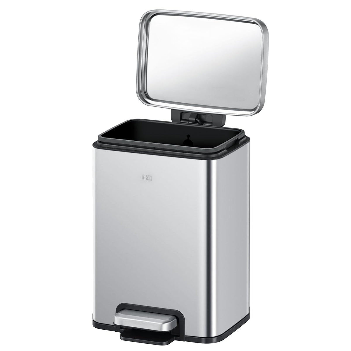 EKO Madison 6L / 1.6 Gal Bathroom Trash Can with Lid and Removable Inner Basket, Rectangular Small Step Trash Can, Brushed Stainless Steel