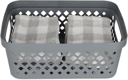 Glad Plastic Storage Basket Set, Value Pack of 6 | Open Storage Bins for Shelves, Bathroom, Pantry, Closet | Nesting Organizer Boxes with Handles, 2 Gallon, Grey