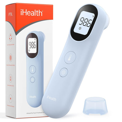 iHealth Infrared Digital Thermometer for Adults, Kids, Baby PT9L Blue | 3-in-1 Mode &amp; 3-Color Prompt, Fever Alarm &amp; Silent Mode, Forehead &amp; Object Detection, 40 Memory Storages