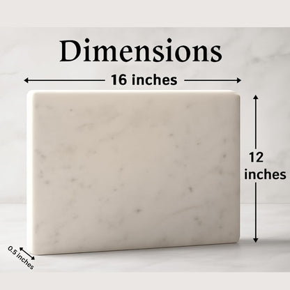 Marble Cheese and Pastry Board 16 x 12 Inch – Natural Carrara White Marble Cutting Board and Serving Tray for Dough, Bread, Pizza, Charcuterie