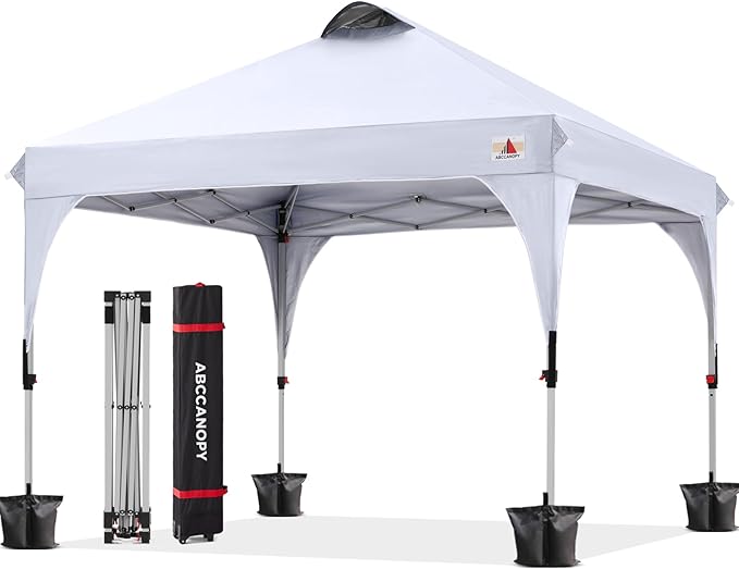 ABCCANOPY 10x10FT Canopy Tent 1-Person Setup,Portable Instant Sun Shelter with 4 Weight Bags(White)
