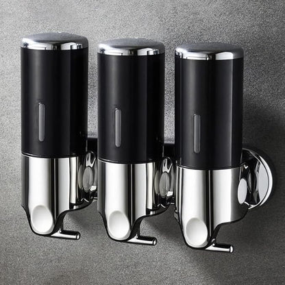 No-Drill 3 Pack 500ml Wall Mounted Soap Dispenser for Bathroom and Kitchen, Shampoo and Conditioner Dispenser Drill Free with Adhesive(Round-Black)