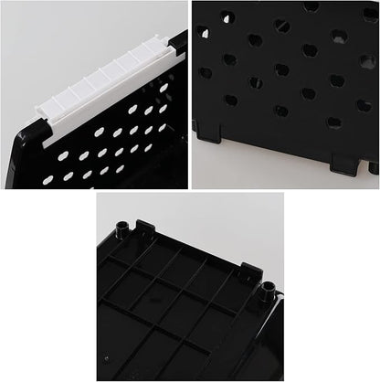 Vababa 3-Pack Plastic Stacking Storage Basket, Stackable Bin Organizer, Black