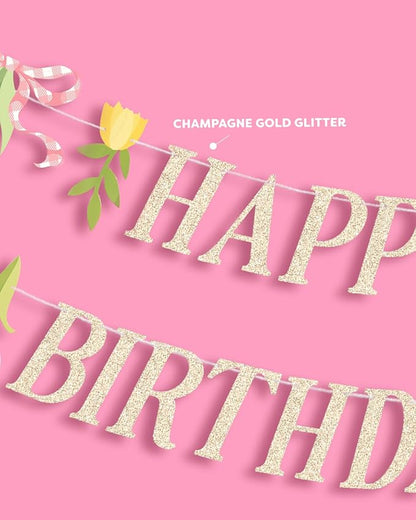 xo, Fetti Floral Happy Birthday Banner | Kids Party, Garden Theme, Tea Party Decorations, Tulips, Flower Garland, Pink, Farmers Market