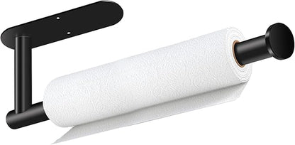Paper Towel Holder, Self Adhesive or Drilling Paper Towel Holder Under Cabinet, Stainless Steel Black Paper Towel Holders Wall Mount for Kitchen, Bathroom, Sink, Pantry, Fridge