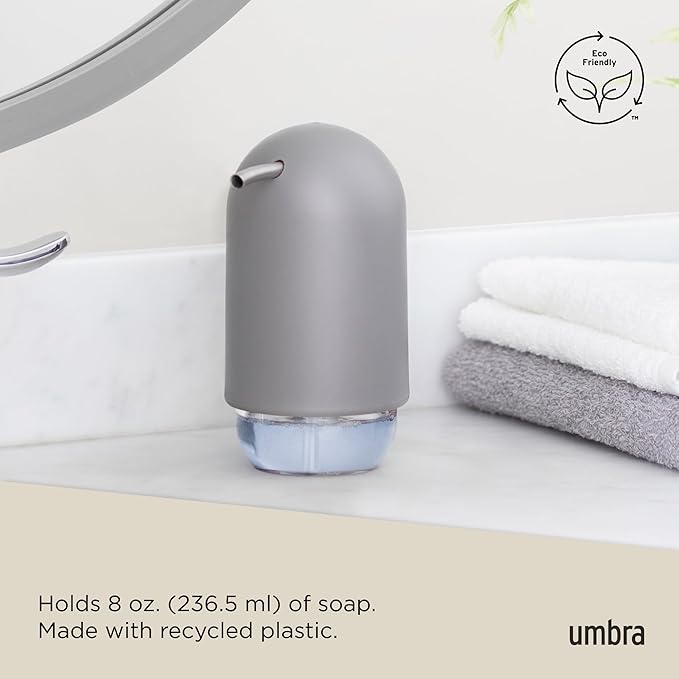 Umbra Touch Soap Dispenser Pump 13 oz (384 ml) Capacity for Liquid Soap or Hand Sanitizer, Easy to Refill, Grey