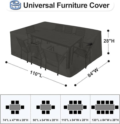 OutdoorLines Outdoor Waterproof Patio Table Furniture Set Covers - Rectangle Couch Sectional Cover Outside Weatherproof Patio Furniture Covering for Deck, Lawn and Backyard 110"L x 84"W x 28"H, Black