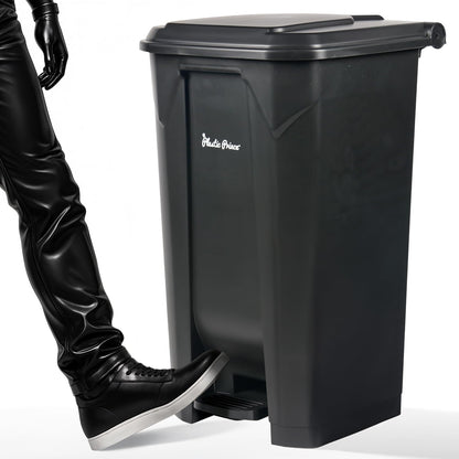 27 Gallon Step-On Trash Can/Container, Black Plastic Dustbin with Lid and Foot Pedal, Hands-Free Disposal