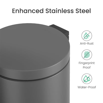 Cesun 1.2 Gallons Small Gray Trash Can, Bathroom Garbage Can with Lid and Foot Pedal, Mini Round Wastebasket for Bathroom, Bedroom, Office, 4.5 Liters / 1.2 Gallons, Gray