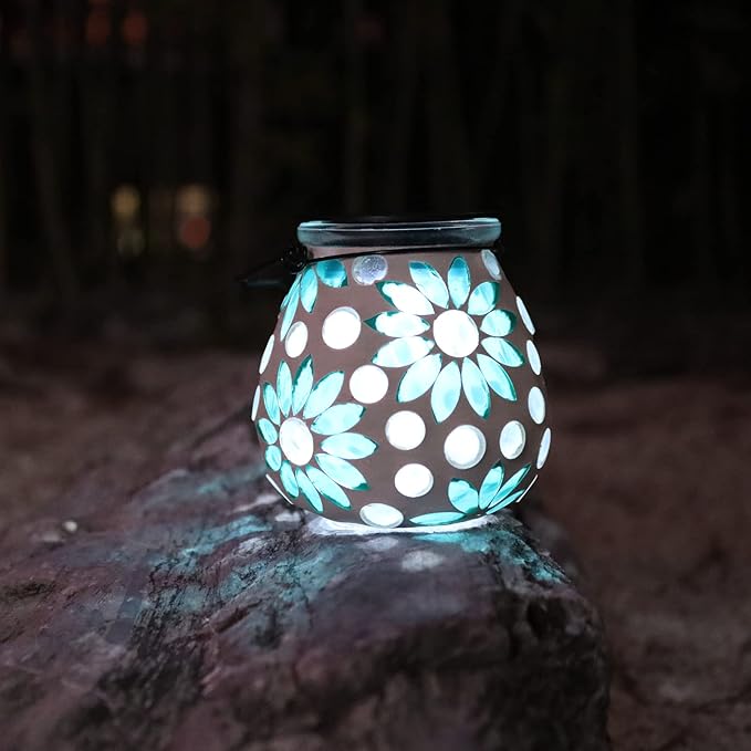Afirst Mosaic Solar Lanterns Outdoor - Glass Hanging Solar Lights Hollow Out Waterproof Table Lamp Outdoor Decorative for Garden, Patio, Holiday Party Outdoor Decoration