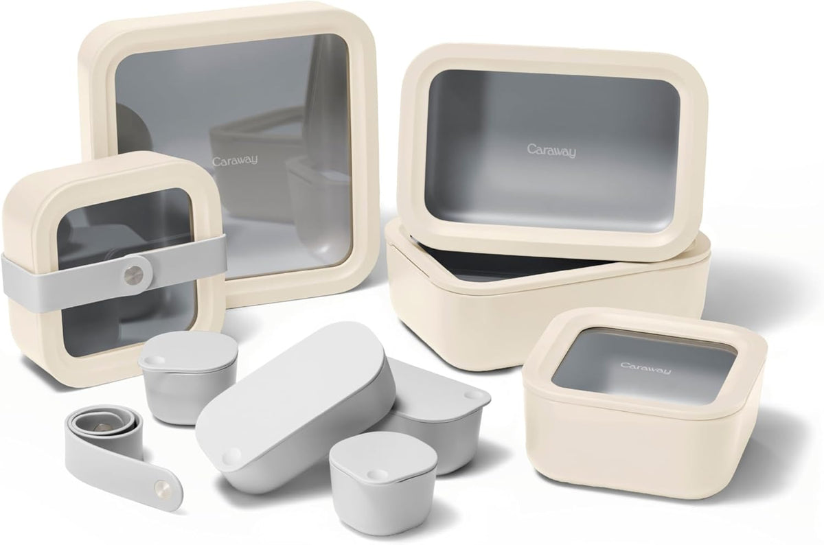 Caraway 14pc Glass Food Storage Container Set - Easy to Store, Non Toxic Lunch Box - with Glass Lids