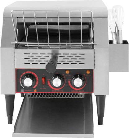 Commercial Conveyor Toaster 300 Slices/Hour Stainless Steel Conveyor Restaurant Toaster 1900W Countertop Electric Industrial Toasters w/Double Heating Tubes for Bun Bagel Bread Baked Food