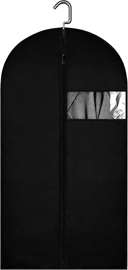 47-Inch Garment Bags for Hanging Clothes, Clear Window Dust-Proof Suit Bags for Suits Coats Dresses - Closet Storage & Travel Garment Covers (Black)
