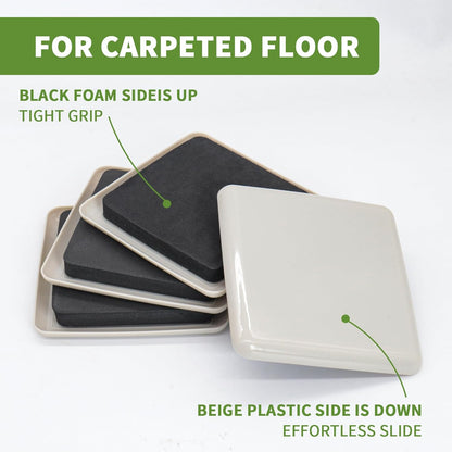 Furniture Sliders for Carpet 16 PCS - 3 1/2 inch Furniture Moving Slider Chair Legs Floors Protectors Square Furniture Movers Sliders – Move Your Furniture Easy & Safely(for Carpet)