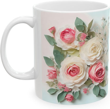 11 OZ Novelty Coffee Mugs - Christmas Gift (Rose Flower Theme)