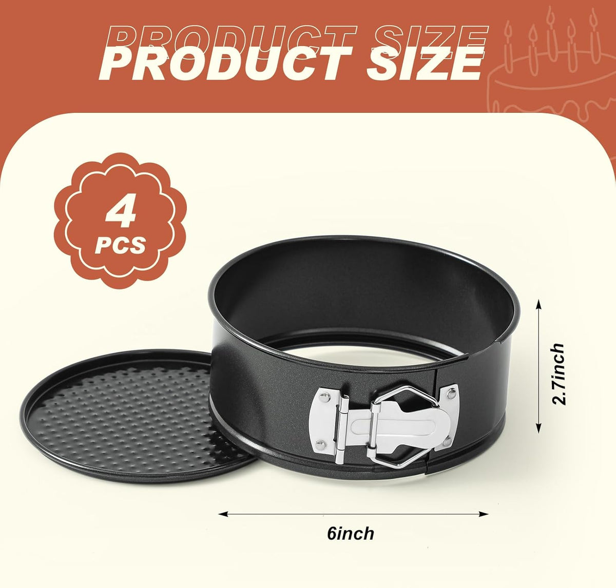 4 Pcs 6 Inch Non Stick Springform Pan with Removable Bottom Carbon Steel Cheesecake Pan Round Springform Cake Mold with Stainless Steel Spring