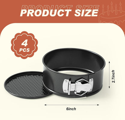 4 Pcs 6 Inch Non Stick Springform Pan with Removable Bottom Carbon Steel Cheesecake Pan Round Springform Cake Mold with Stainless Steel Spring