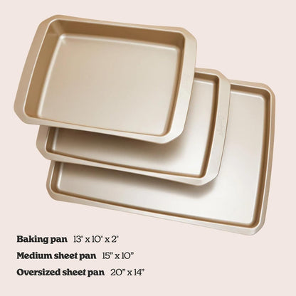Cravings Bake-Anything 3-Piece Sheet Pan Set, Nonstick Steel Baking Sheets for Pizza, Cake, and Cookie Baking, Oversized, Medium, and Small Pans