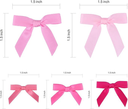 Meseey 100 Pcs 1.5 Inches Premade Craft Bows Self Adhesive Pink Hot Pink Valentines Satin Ribbon Bows for Treat Bags Gift Wrapping Basket Wedding Baby Shower Brithday Party(Pink Set)